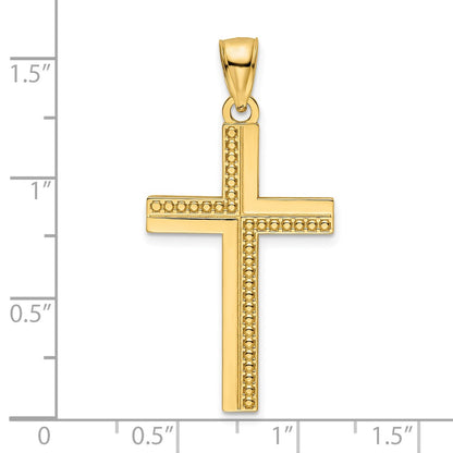 14k Yellow Gold Polished Beaded Cross Pendant