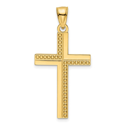 14k Yellow Gold Polished Beaded Cross Pendant