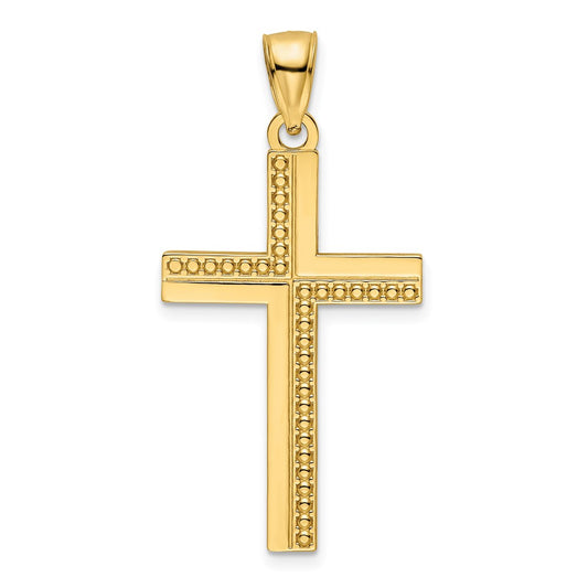 14k Yellow Gold Polished Beaded Cross Pendant