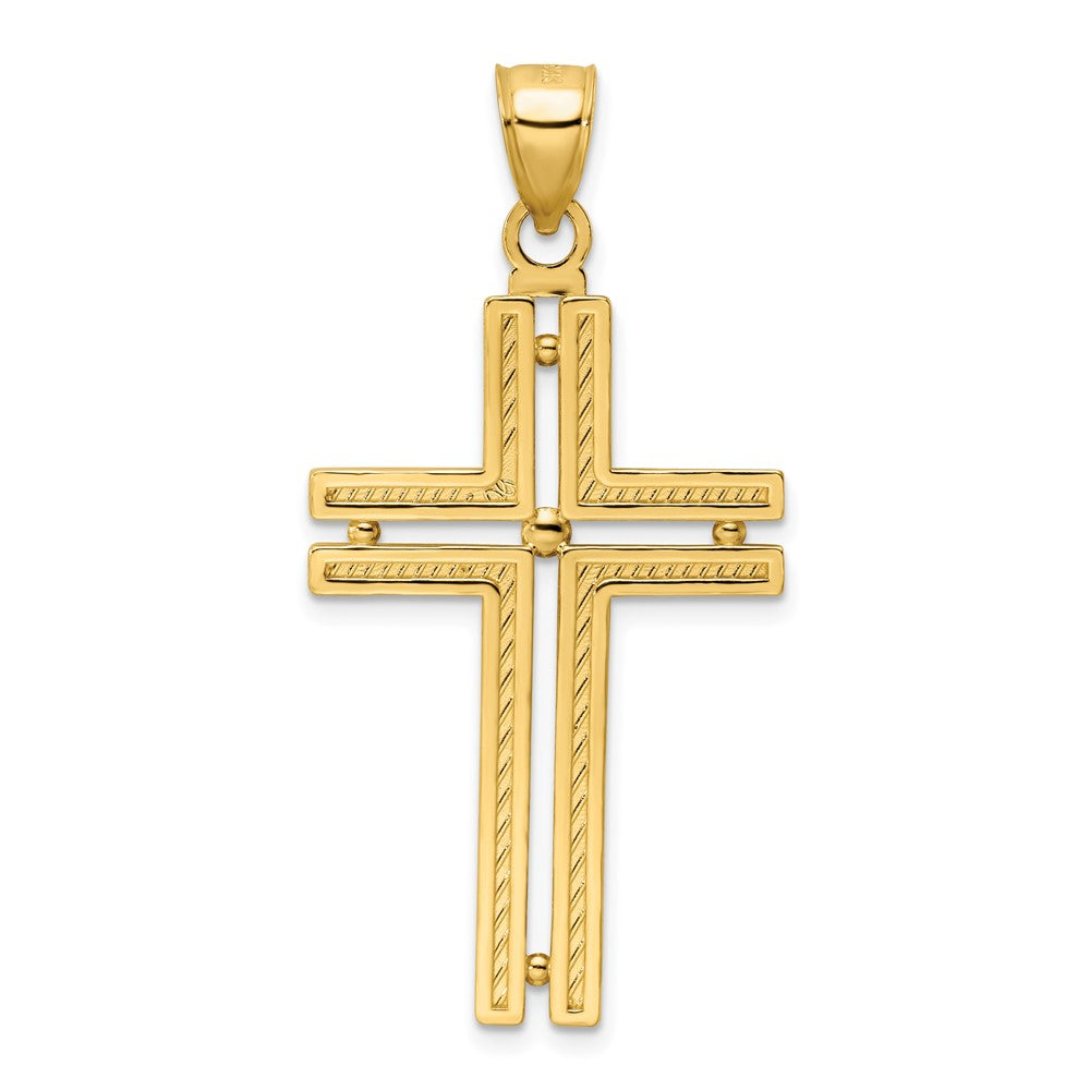 14k Yellow Gold Polished Beaded Cross Pendant