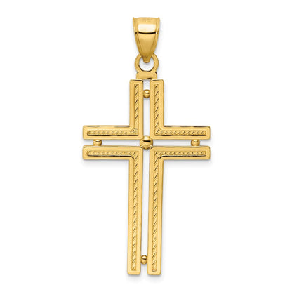 14k Yellow Gold Polished Beaded Cross Pendant
