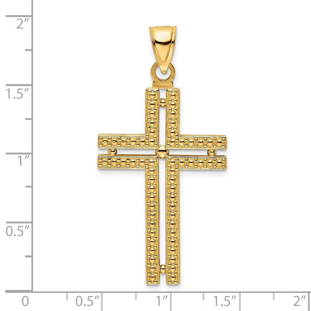 14k Yellow Gold Polished Beaded Cross Pendant