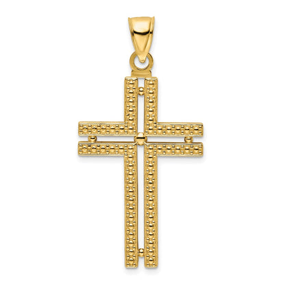 14k Yellow Gold Polished Beaded Cross Pendant