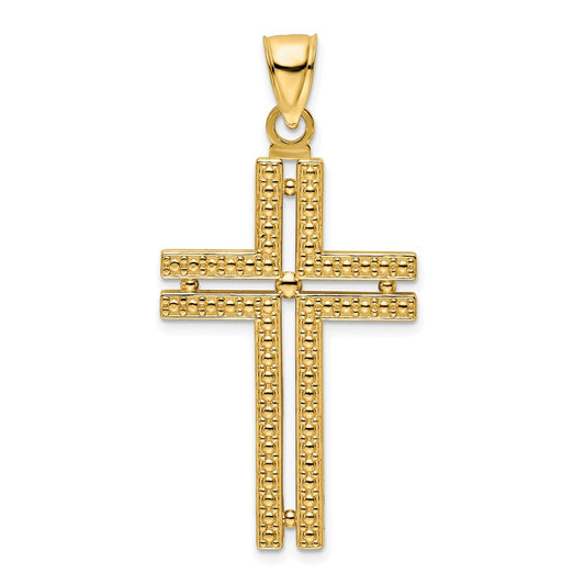 14k Yellow Gold Polished Beaded Cross Pendant