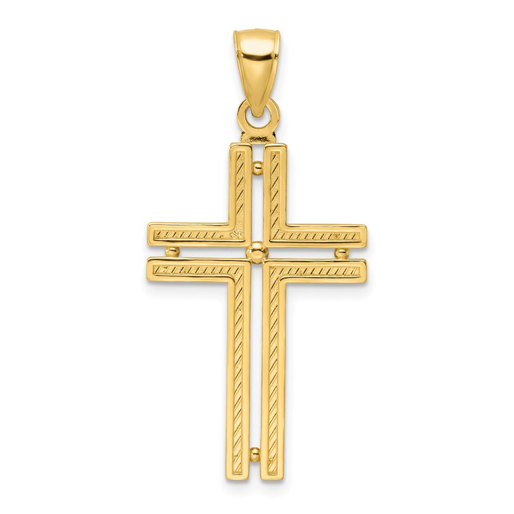 14k Yellow Gold Polished Beaded Cross Pendant