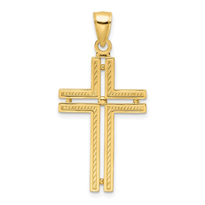 14k Yellow Gold Polished Beaded Cross Pendant