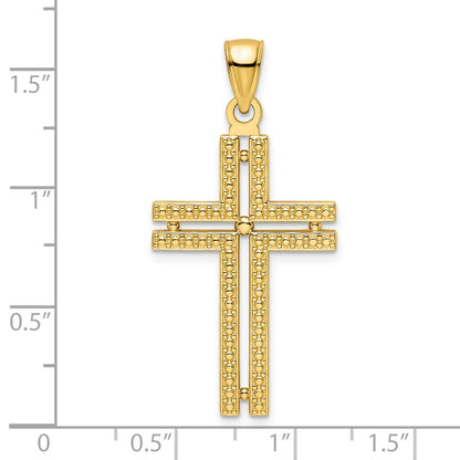 14k Yellow Gold Polished Beaded Cross Pendant