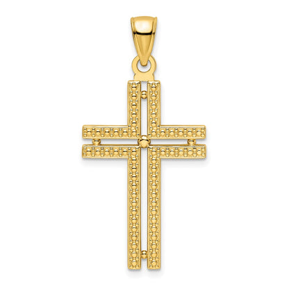 14k Yellow Gold Polished Beaded Cross Pendant