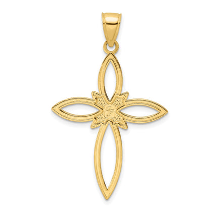 14k Yellow Gold Polished Beaded Cross Pendant