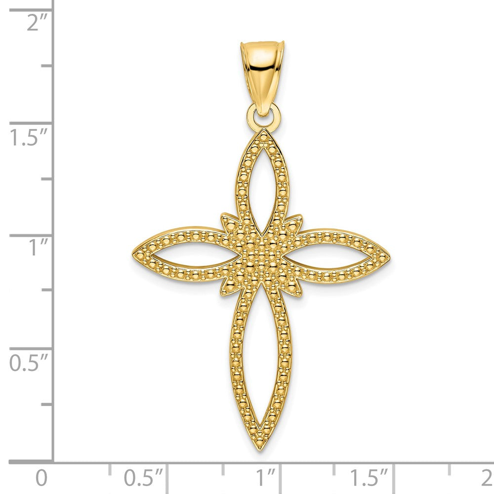 14k Yellow Gold Polished Beaded Cross Pendant