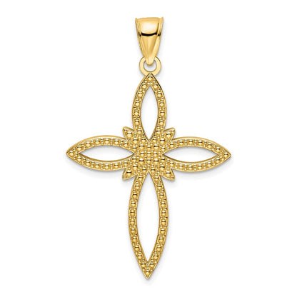 14k Yellow Gold Polished Beaded Cross Pendant