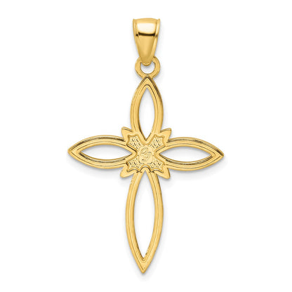 14k Yellow Gold Polished Beaded Cross Pendant
