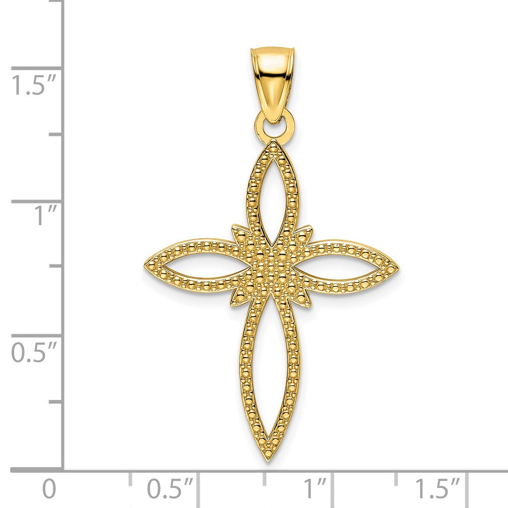 14k Yellow Gold Polished Beaded Cross Pendant