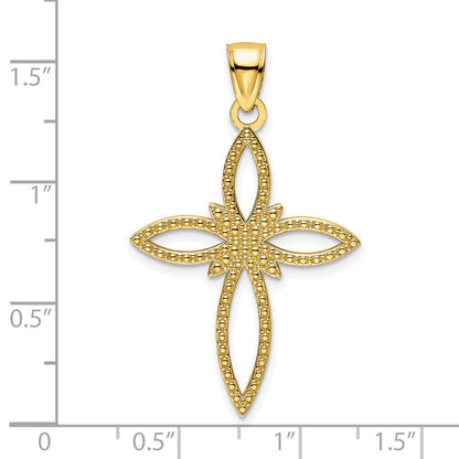 14k Yellow Gold Polished Beaded Cross Pendant