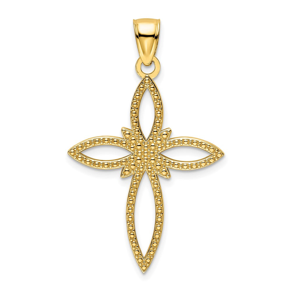14k Yellow Gold Polished Beaded Cross Pendant