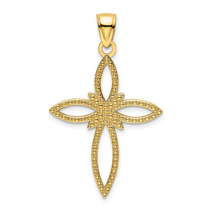 14k Yellow Gold Polished Beaded Cross Pendant