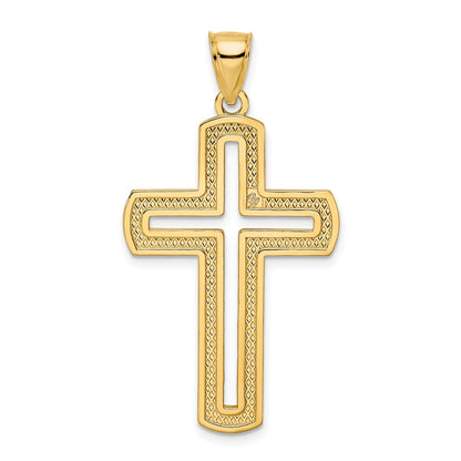 14k Yellow Gold Beaded u0026 Polished Cross Pendant