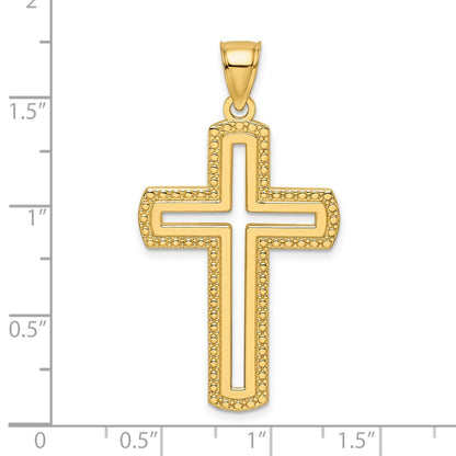 14k Yellow Gold Beaded u0026 Polished Cross Pendant