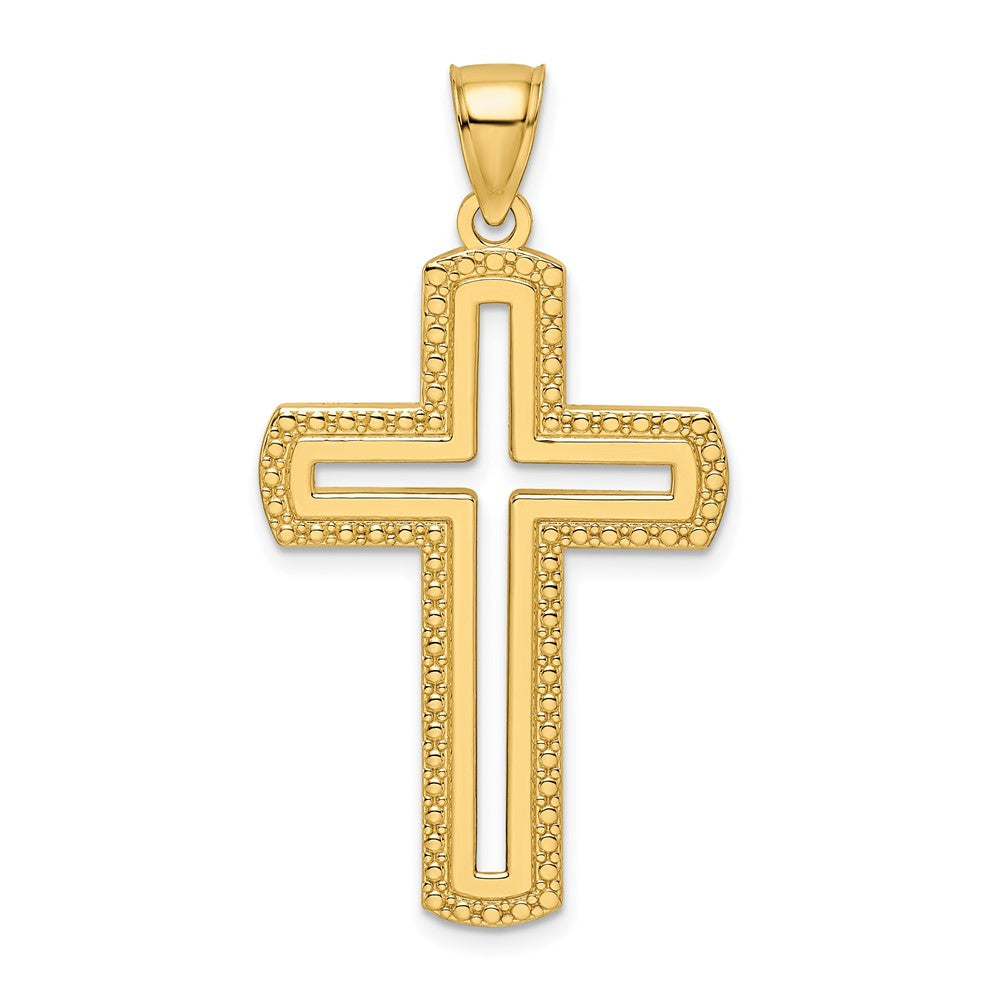14k Yellow Gold Beaded u0026 Polished Cross Pendant
