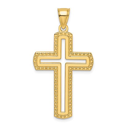 14k Yellow Gold Beaded u0026 Polished Cross Pendant