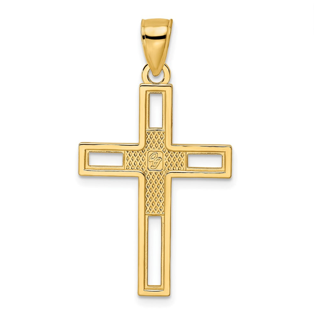 14k Yellow Gold Beaded & Polished Double Cross Pendant