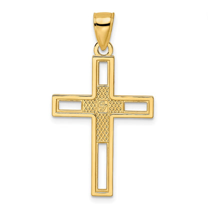 14k Yellow Gold Beaded & Polished Double Cross Pendant