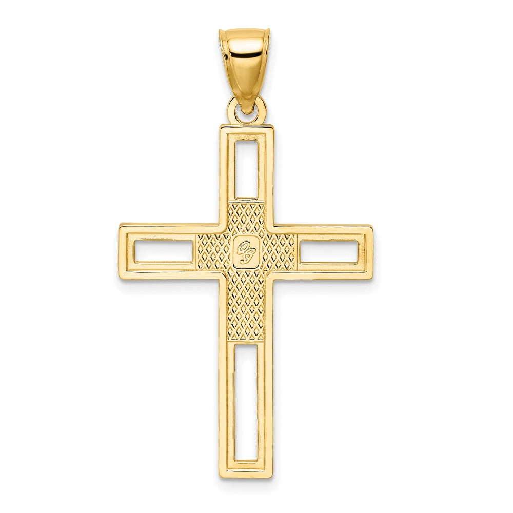 14k Yellow Gold Beaded u0026 Polished Double Cross Pendant