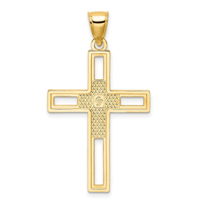 14k Yellow Gold Beaded u0026 Polished Double Cross Pendant