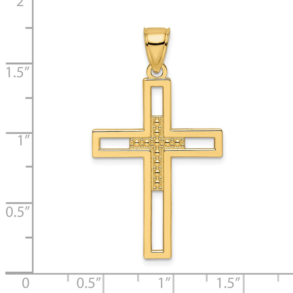 14k Yellow Gold Beaded u0026 Polished Double Cross Pendant