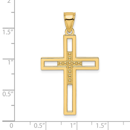 14k Yellow Gold Beaded u0026 Polished Double Cross Pendant