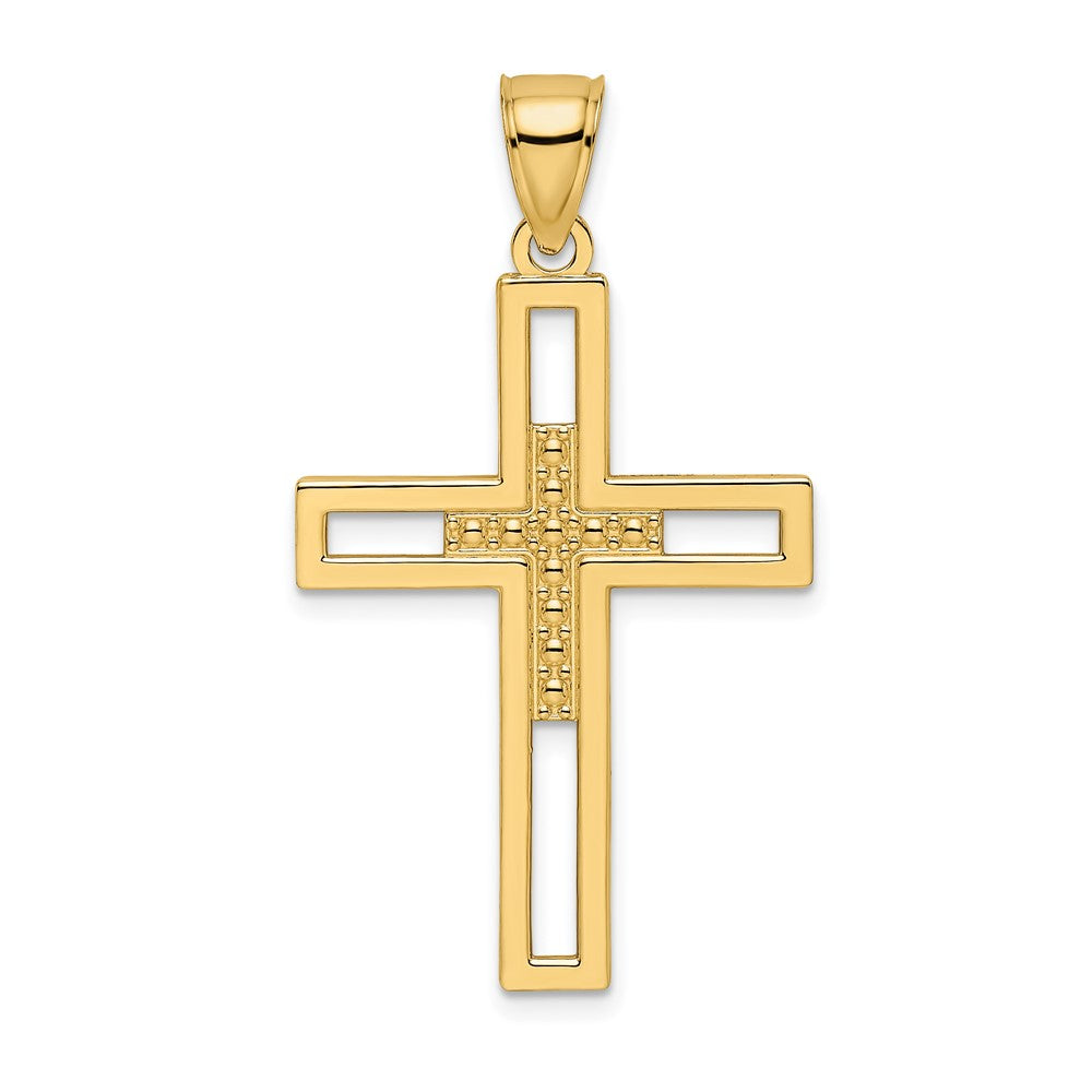 14k Yellow Gold Beaded u0026 Polished Double Cross Pendant