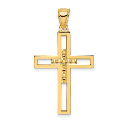 14k Yellow Gold Beaded u0026 Polished Double Cross Pendant