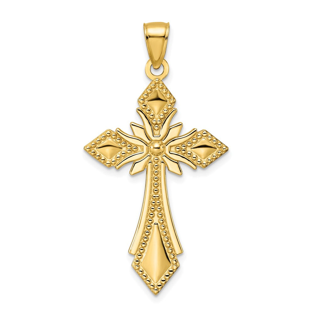 14k Yellow Gold Polished Beaded Cross Pendant
