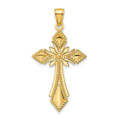 14k Yellow Gold Polished Beaded Cross Pendant