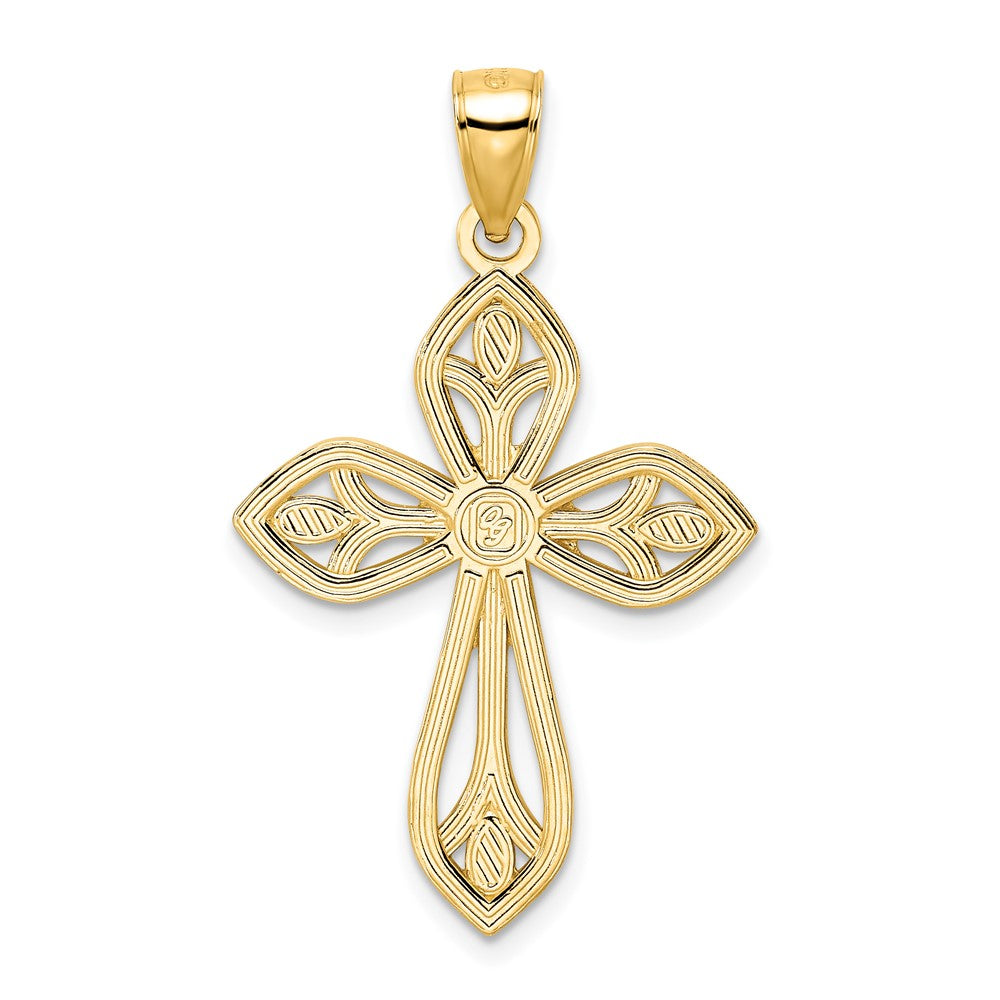 14k Yellow Gold Beaded & Polished Cross Pendant