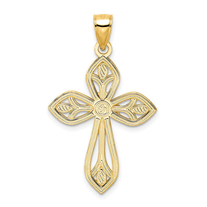 14k Yellow Gold Beaded & Polished Cross Pendant