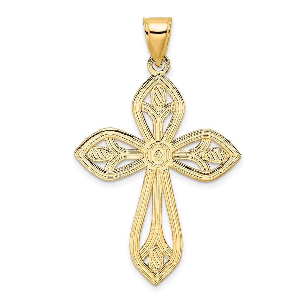 14k Yellow Gold Beaded & Polished Fancy Cross Pendant