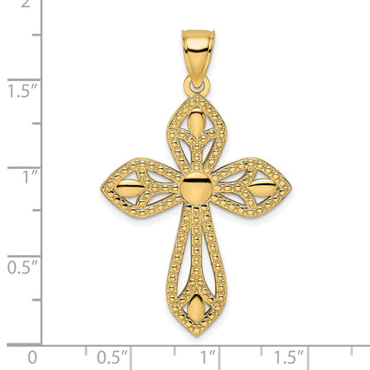 14k Yellow Gold Beaded & Polished Fancy Cross Pendant