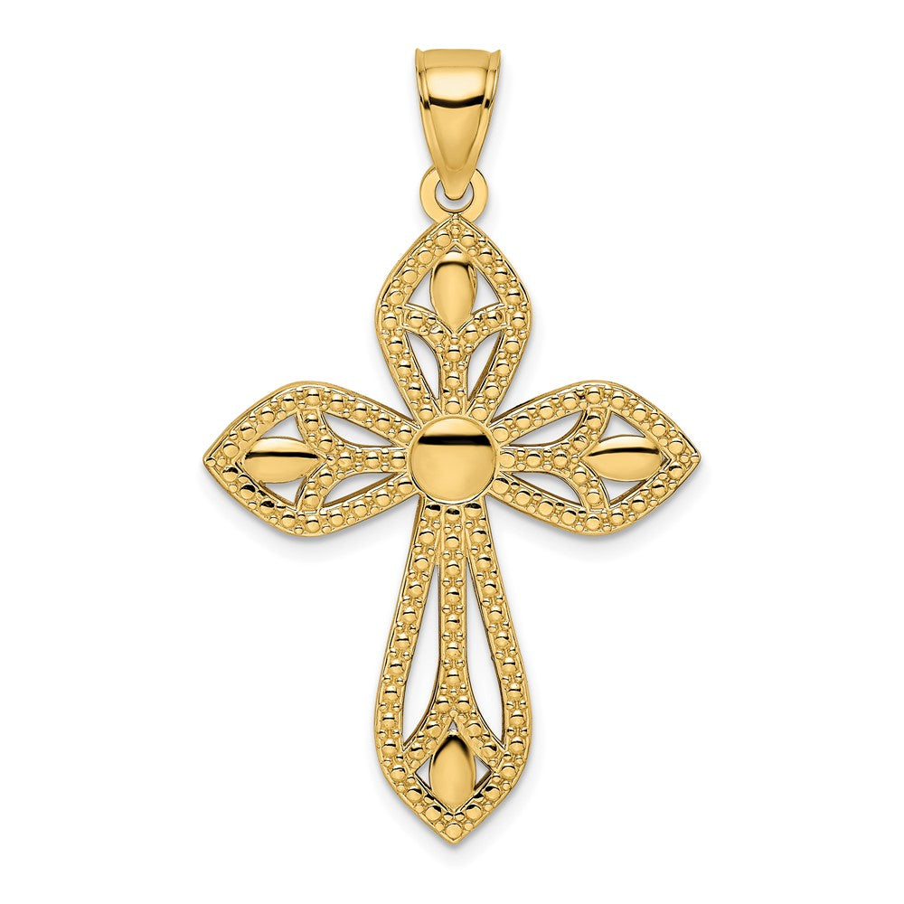 14k Yellow Gold Beaded & Polished Fancy Cross Pendant