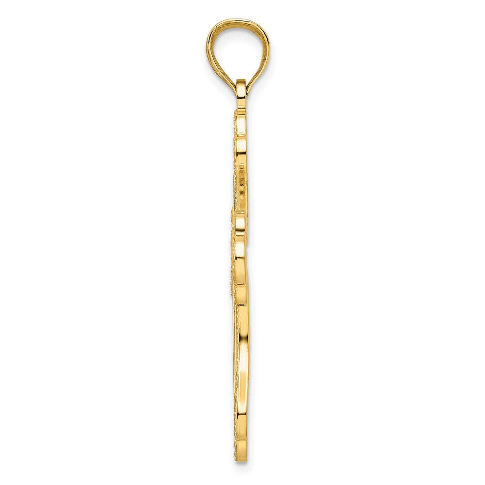 14k Yellow Gold Beaded & Polished Cross Pendant
