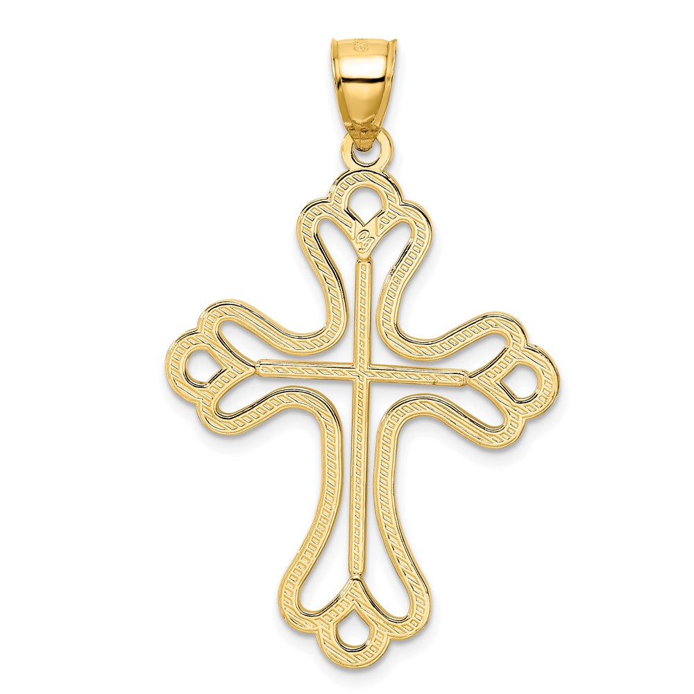 14k Yellow Gold Beaded & Polished Cross Pendant