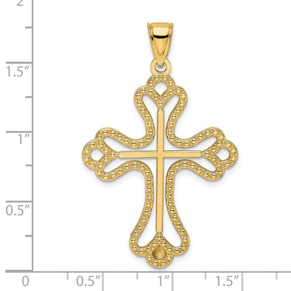 14k Yellow Gold Beaded & Polished Cross Pendant