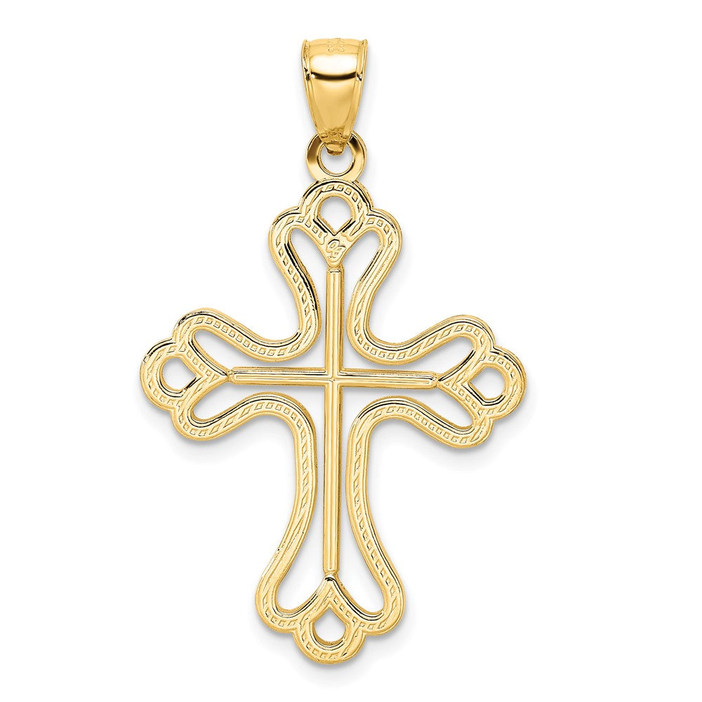 14k Yellow Gold Beaded u0026 Polished Cross Pendant
