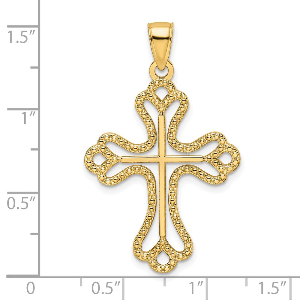 14k Yellow Gold Beaded u0026 Polished Cross Pendant