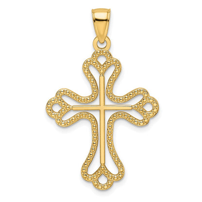14k Yellow Gold Beaded u0026 Polished Cross Pendant