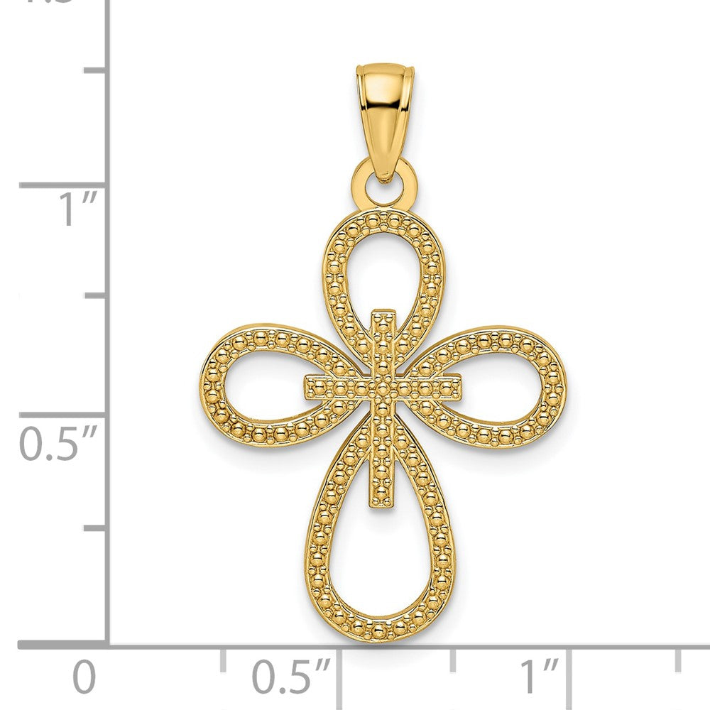 14k Yellow Gold Beaded u0026 Polished Fancy Cross Pendant