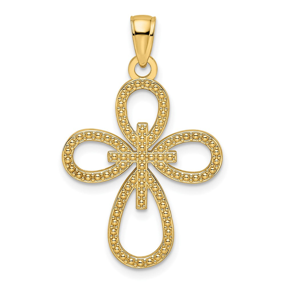14k Yellow Gold Beaded u0026 Polished Fancy Cross Pendant