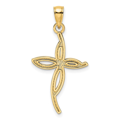 14k Yellow Gold Beaded & Polished Fancy Cross Pendant