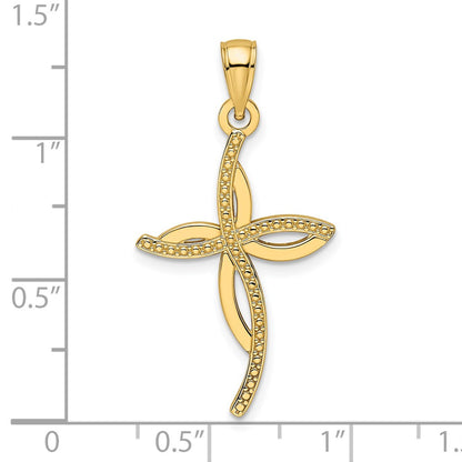14k Yellow Gold Beaded & Polished Fancy Cross Pendant