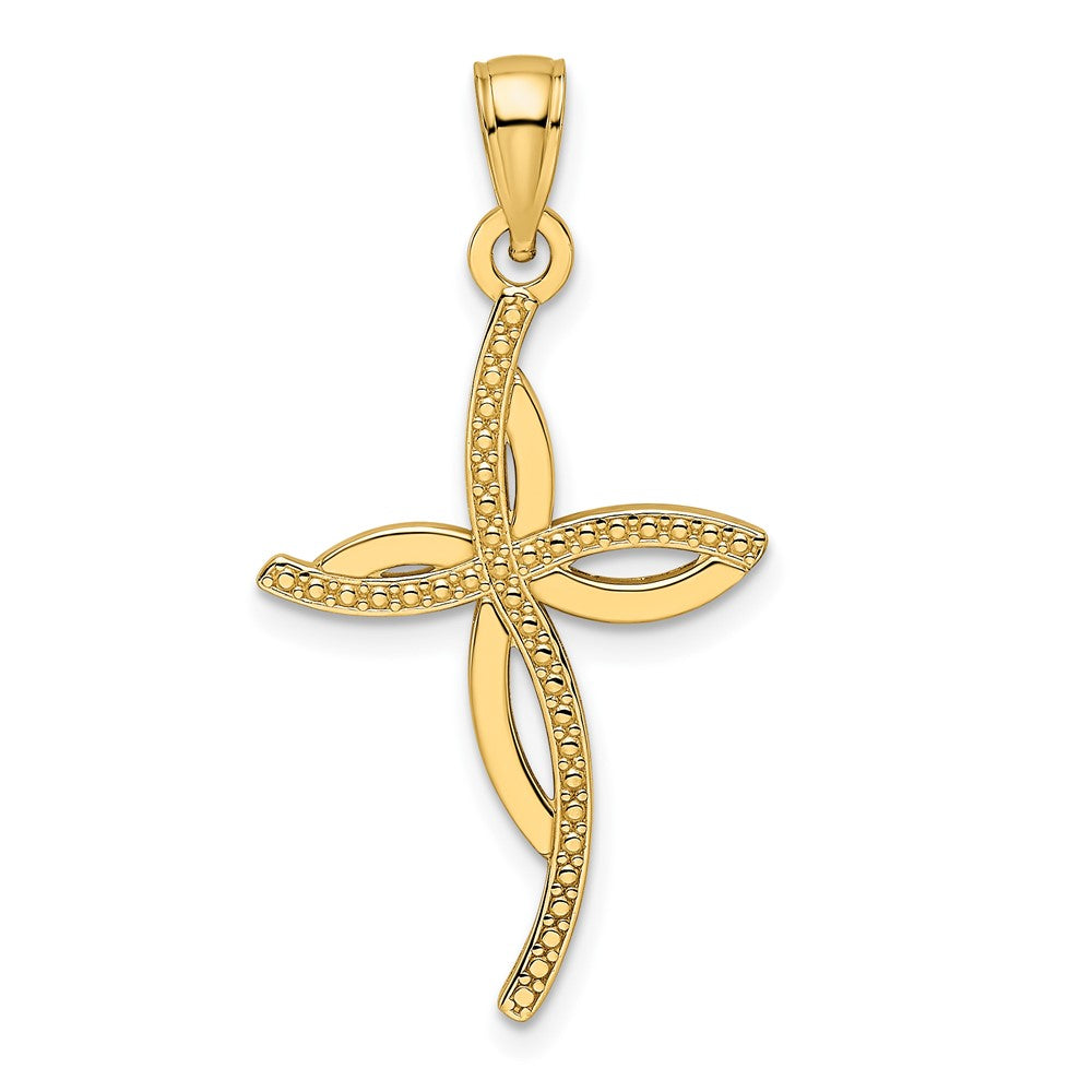 14k Yellow Gold Beaded & Polished Fancy Cross Pendant